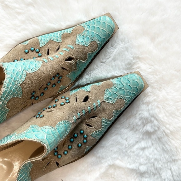 Cami Pointed Toe Heeled Mule Cowboy Turquoise Suede size 9 - Picture 1 of 9